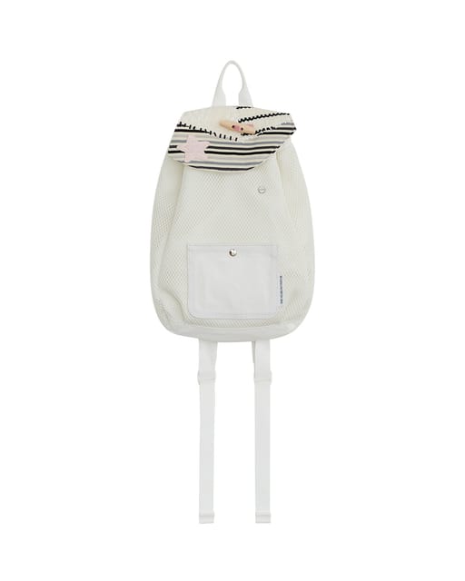 PATCHWORK STRING MESH MINI BACKPACK (WHITE)