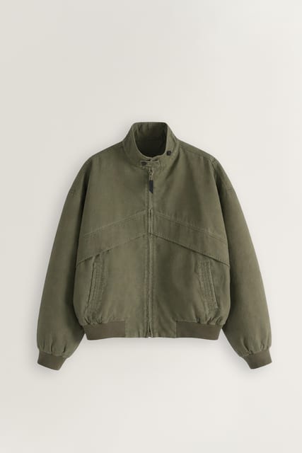 Familiar Washed Cotton Harrington Jacket (Washed Beige)