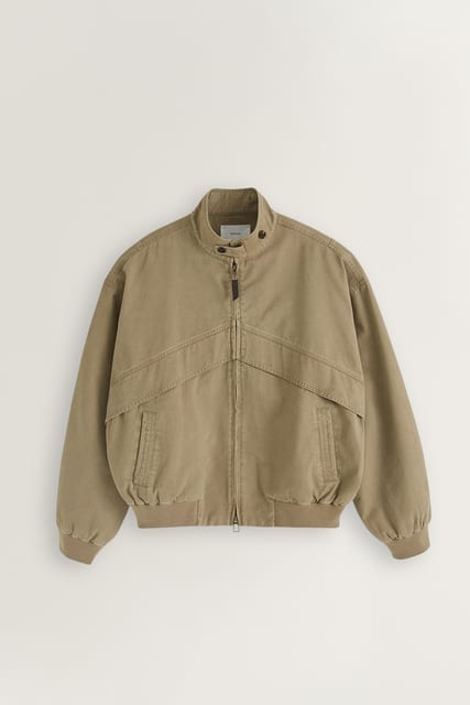 Familiar Washed Cotton Harrington Jacket (Washed Khaki)