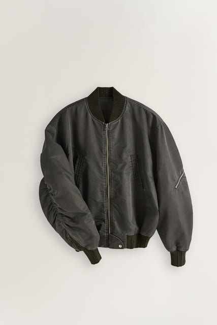 Raw Garment Washed MA-1 Bomber Jacket - Custom Rib (Red Mahogany)