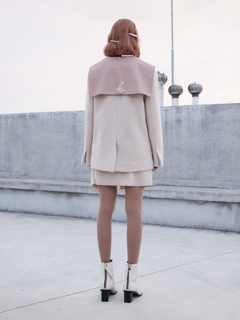 BOUCLE ECO LEATHER SAILOR JACKET_BEIGE