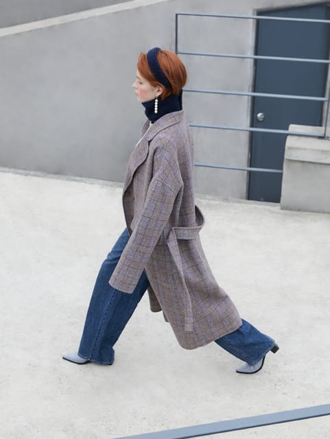 CHECK TAILORED COAT_BROWN