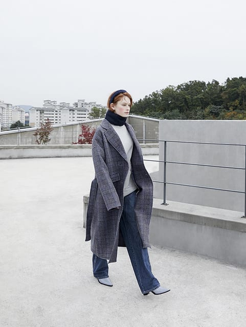 CHECK TAILORED COAT_NAVY