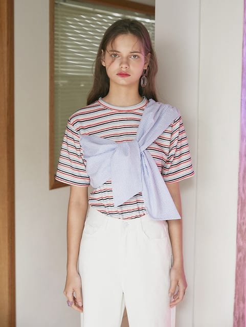 STRIPE COLOR T-SHIRT RED