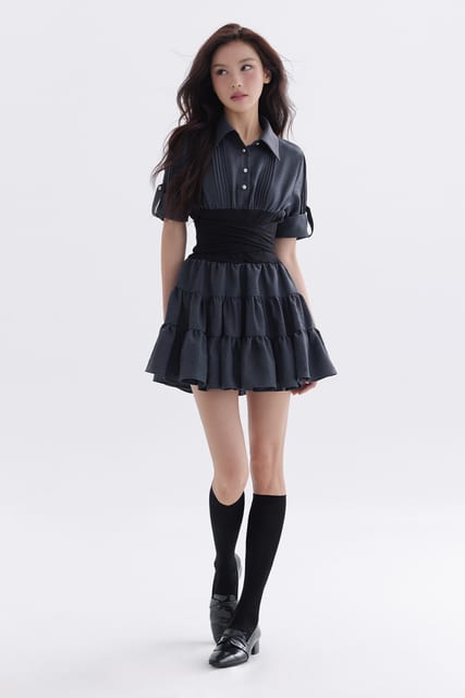 Gesso Shirt Wrap Dress (Navy)