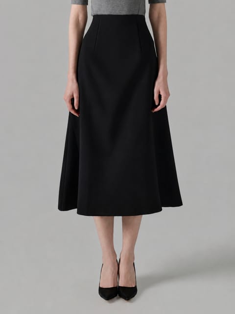 Classic flare long skirt (Black)