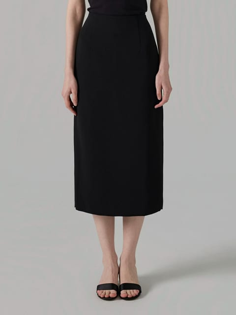 Deep slit long skirt (Black)