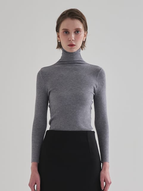 Slim fit turtle neck knit (Gray)