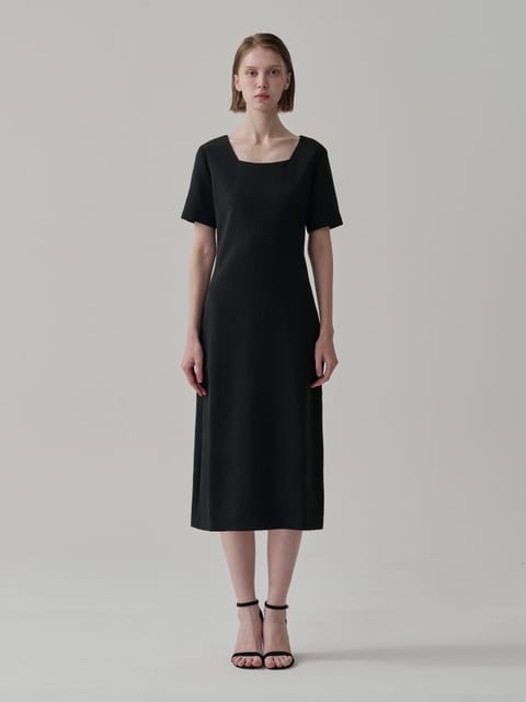 Square neck long dress (Black)