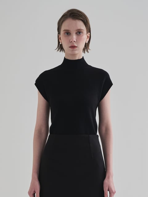 Turtleneck cap sleeve knit (Black)