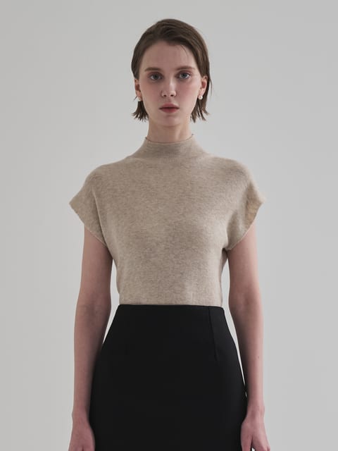 Turtleneck cap sleeve knit (Oatmeal)