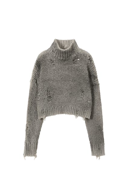 [3nd RE-STOCK] Spray Turtleneck Crop Sweater_Grey