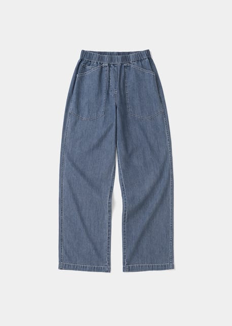 banding denim pants wide fit(womens) indigo blue