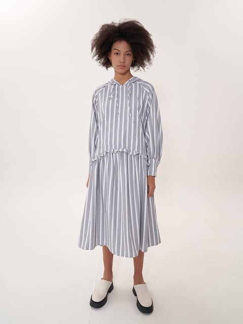 hooded maxi dress_black stripe