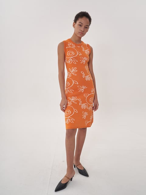 jacquard knit dress_orange