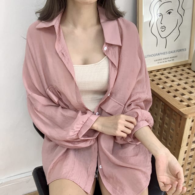 루즈핏 시스루 긴팔 셔츠