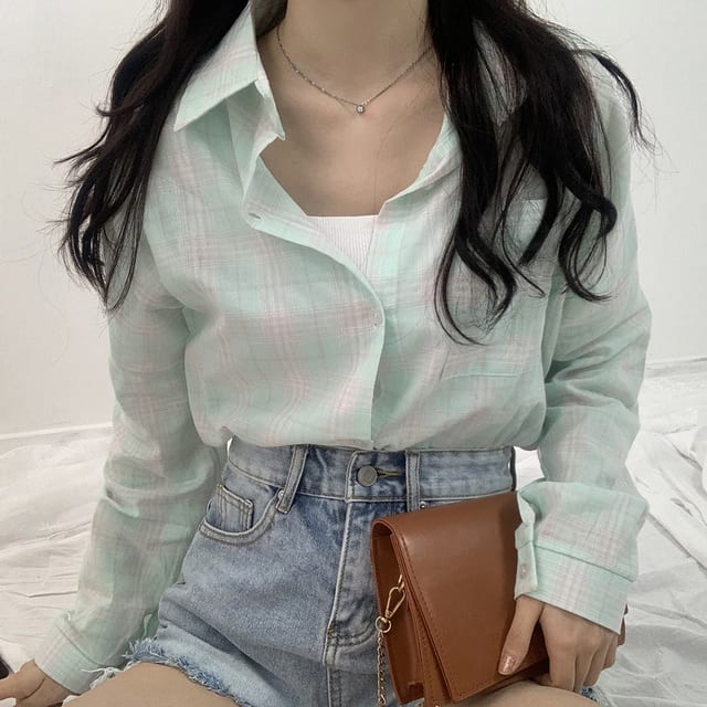 마카롱 체크 셔츠