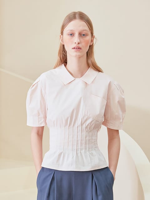 [LINE] Pintuck Pocket Blouse (Light Pink)