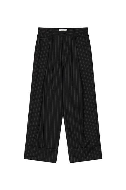 Deep One Tuck Turn up Slacks - Charcoal Red Stripe