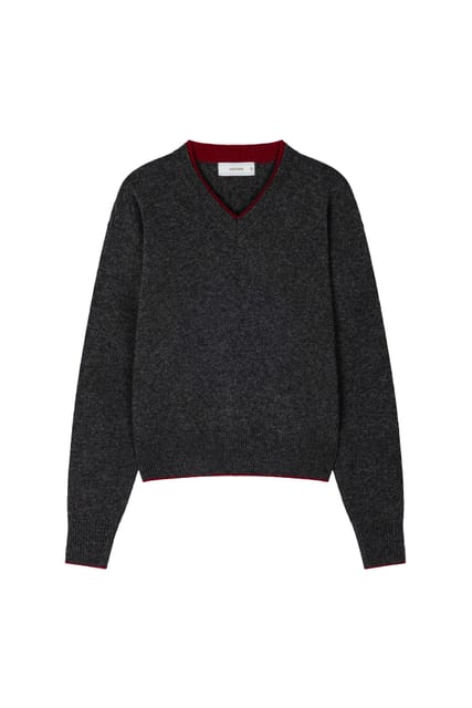 Drift Layered V-neck Knit - Charcoal Red