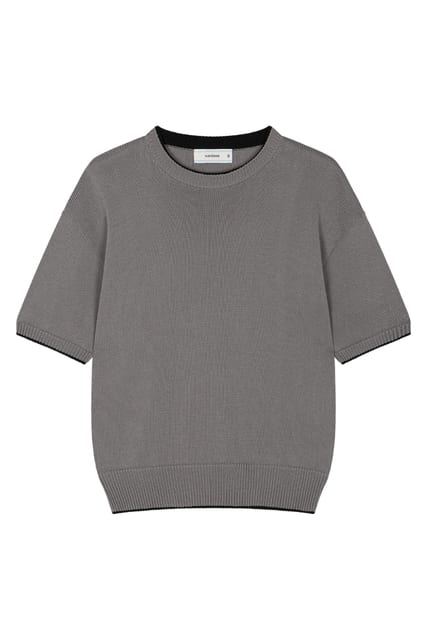 Drift Round-neck Half Knit - Grey Black