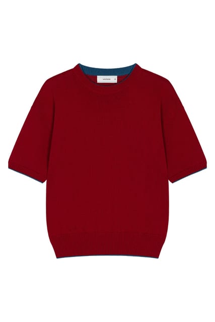 Drift Round-neck Half Knit - Red Blue