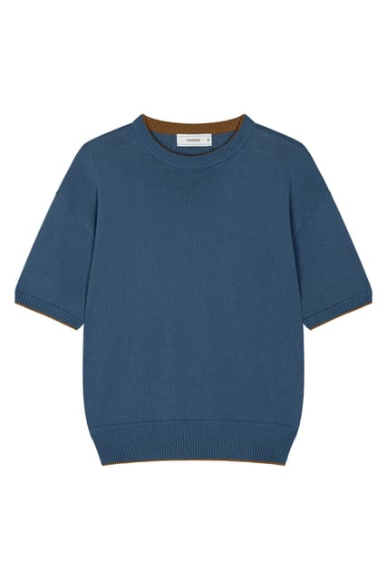 Drift Round-neck Half Knit - Turquoise Brown