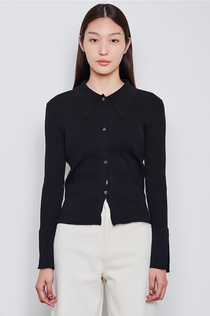 Ribbed Polo Cardigan (2023) - Black