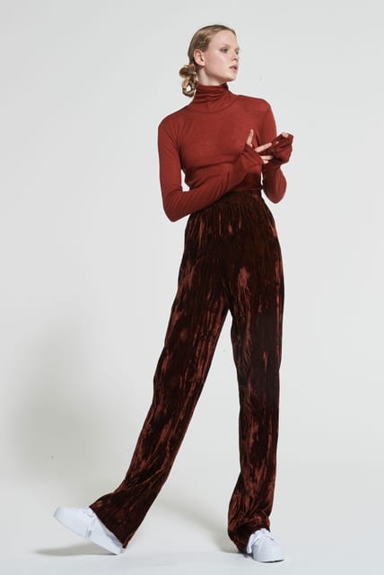 Crack Velvet Banding Waist Pants Brown WBAFPA006BR