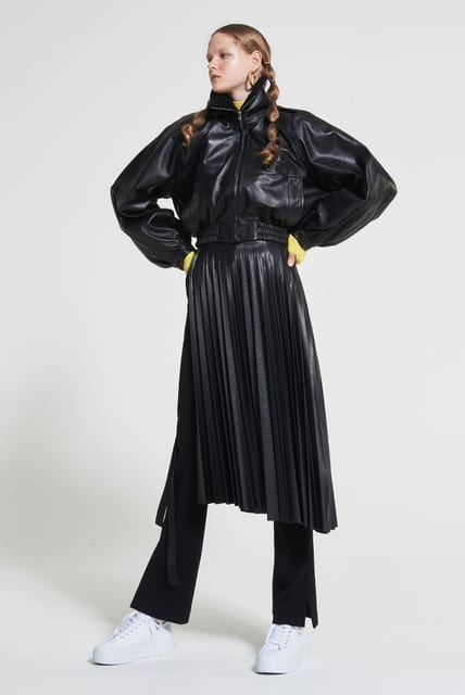 Long Belted Pleats Wrap Skirt Black WBAFSK001BK
