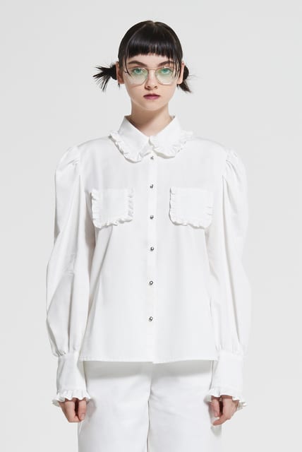 Pearl Button Up Cotton Blouse White WBAFTP004WH