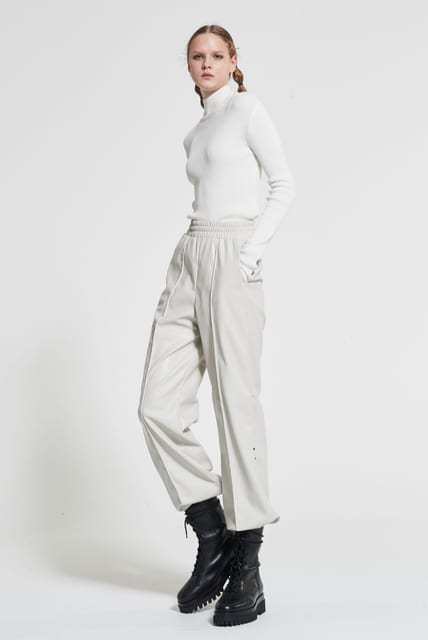 Side-Slit Faux Leather Jogger Pants Light Gray WBAFPA005GR
