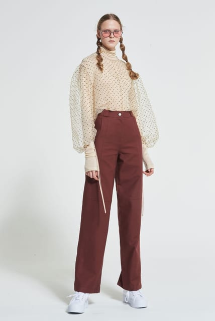 Stitch-Over Cotton Pants Burgundy WBAFPA007BR