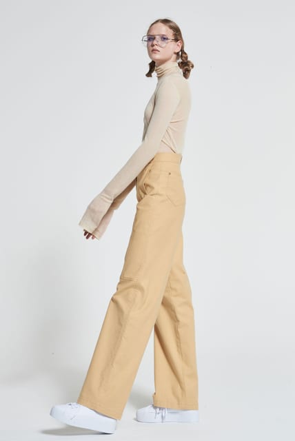 Stitch-Over Cotton Pants Butter WBAFPA007BE