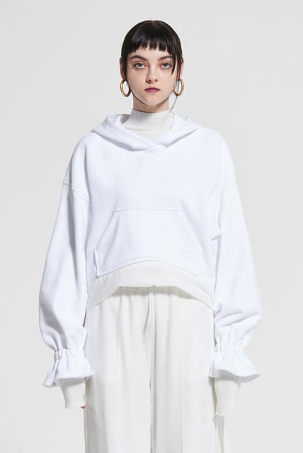 Tow-Tie Bell Sleeves Hood Top White WBAFTP003WH