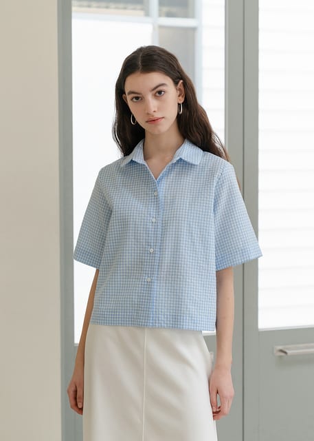 BLUE GINGHAM BASIC SHIRT