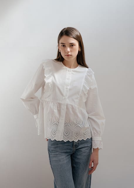 WHITE LACE TRIM SHIRT