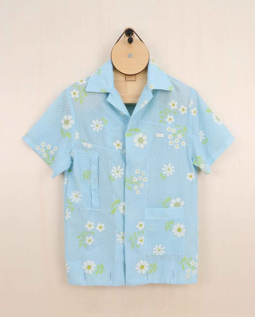Blue Dot Flower Collaged Shirts