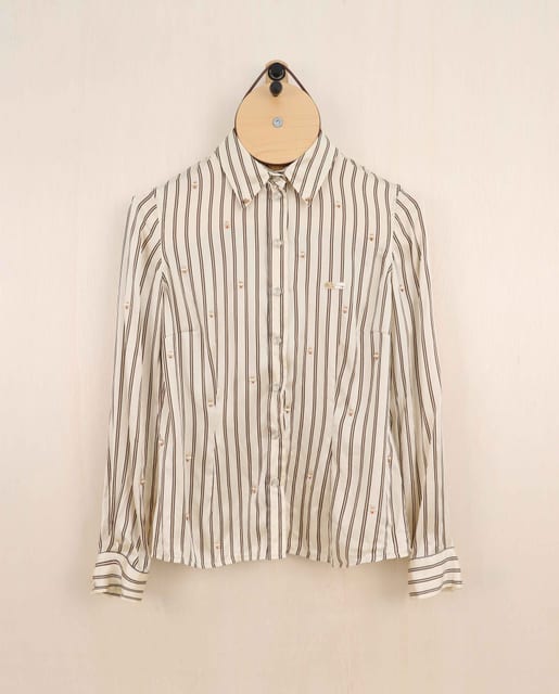 (Women) Classic Nut Stripe Silk Hand-beaded Shirts