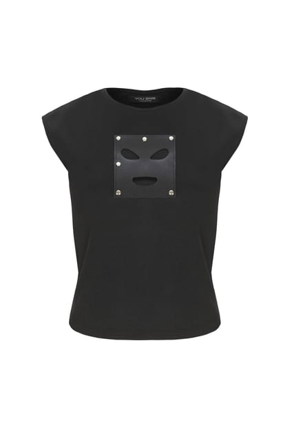 LEATHER PATCH RIBBED TOP