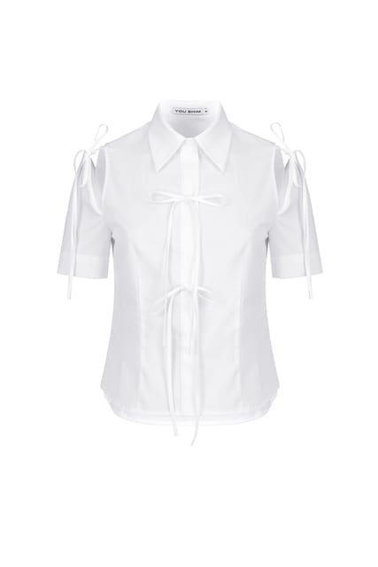 RIBBON SHORT-SLEEVED SHIRT WHITE