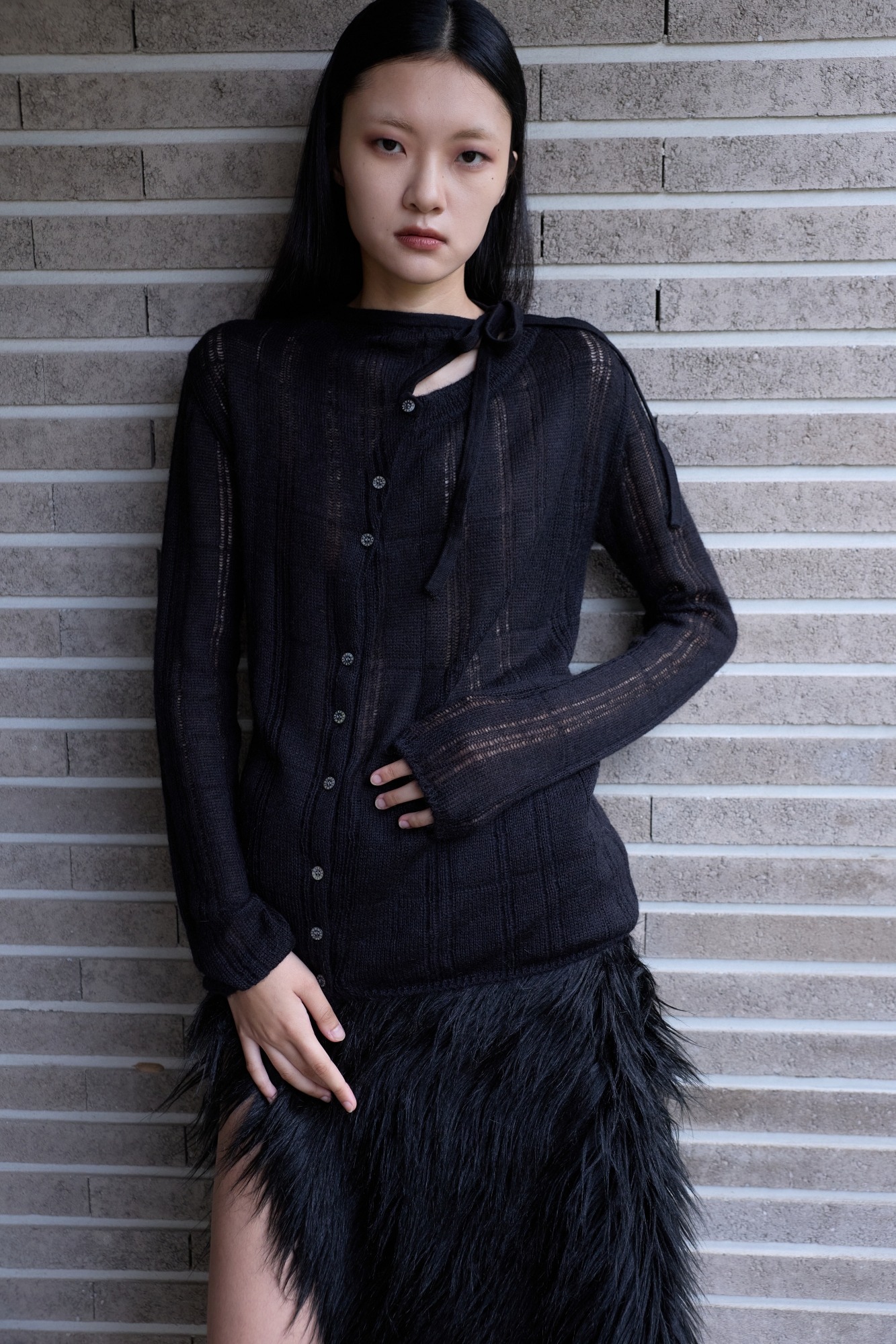 UNBALANCE KNIT CARDIGAN (black)