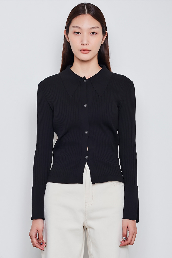Ribbed Polo Cardigan (2023) - Black